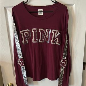 Victoria's Secret PINK Maroon Sequin Long Sleeve